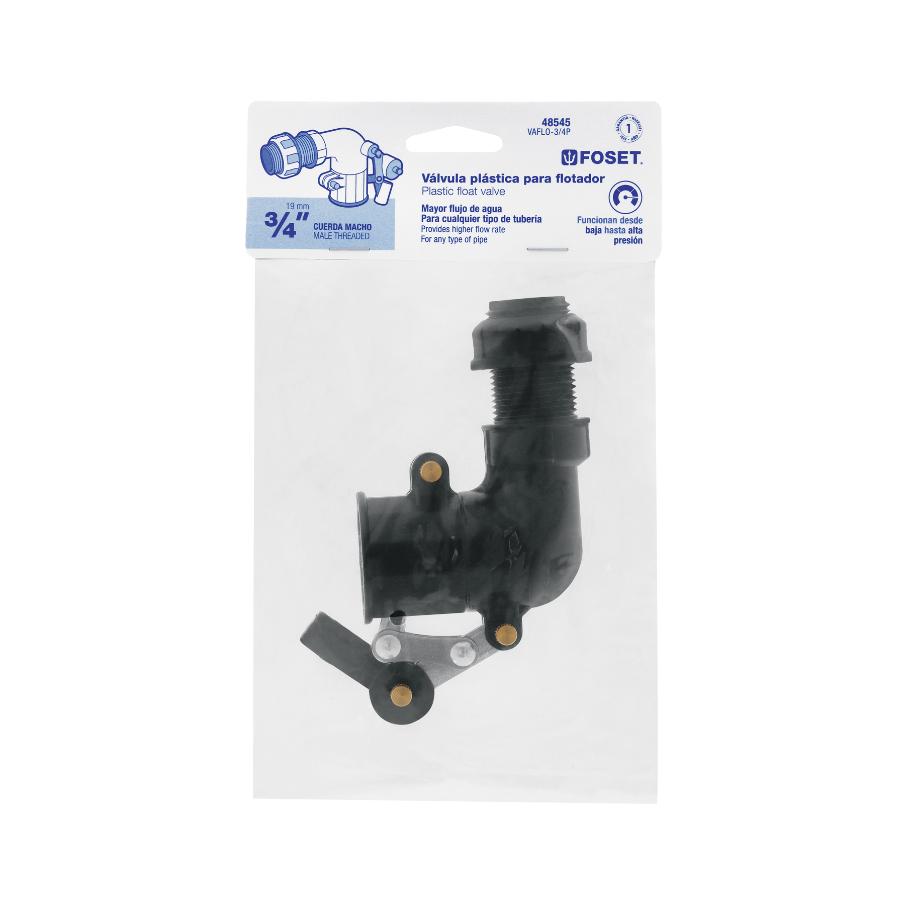 VALVULA PLASTICA PARA FLOTADOR 3/4 FOSET 48545